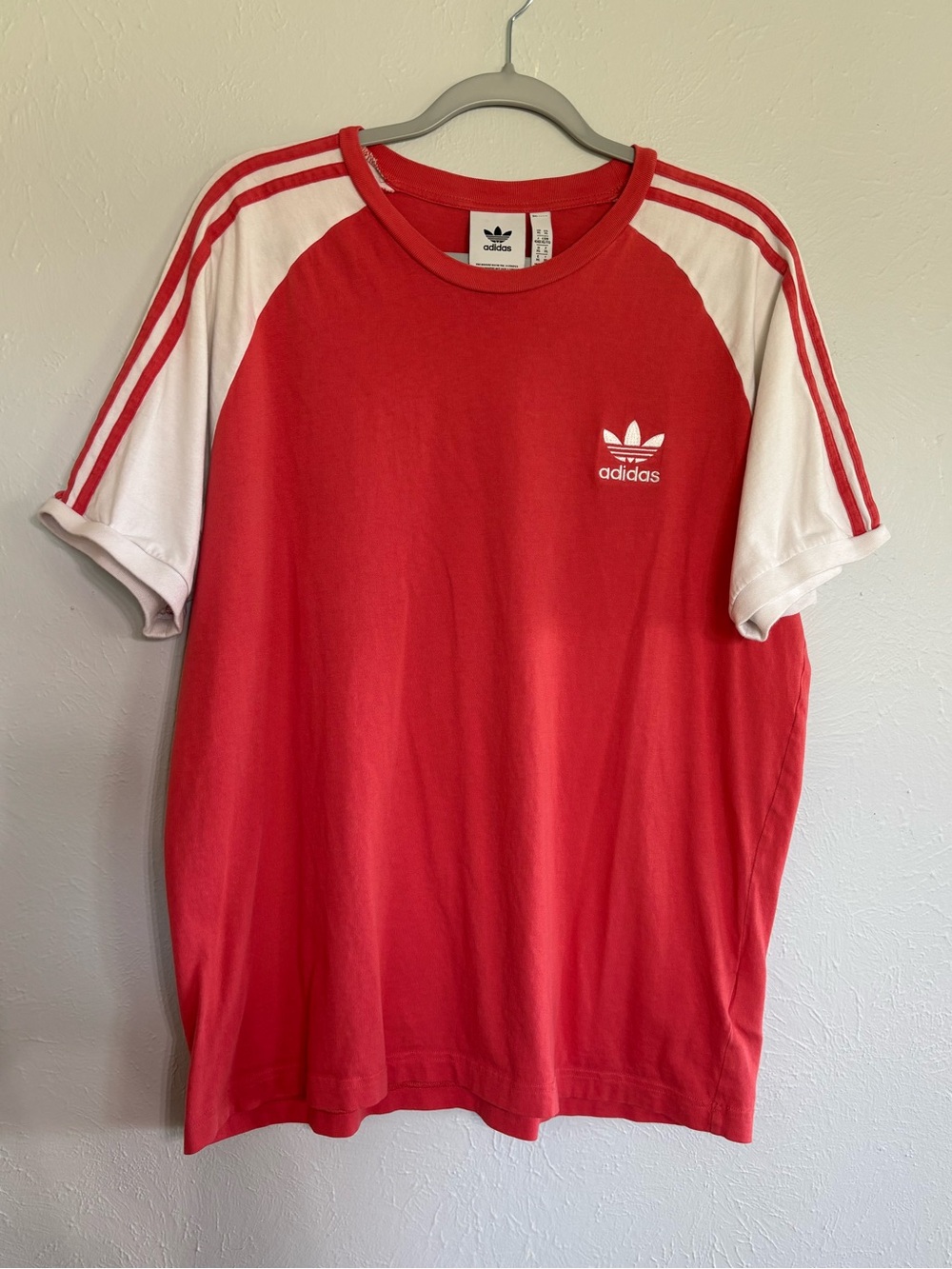 adidas Red/Coral and White Trefoil Raglan Short Sleeve Tee